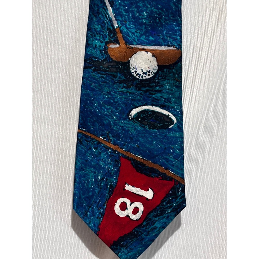 Evan-Picone Sport Mens Golf Scene Silk Blend Necktie Blue 18th Hole Novelty‎ Tie
